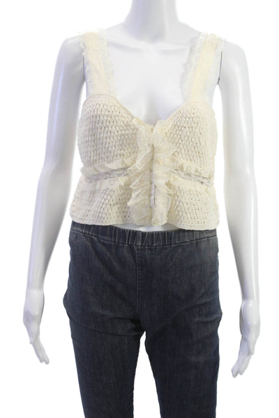 Zara Women Cropped V Neck Sleeveless Tank Top Ivory Polyamide Size M