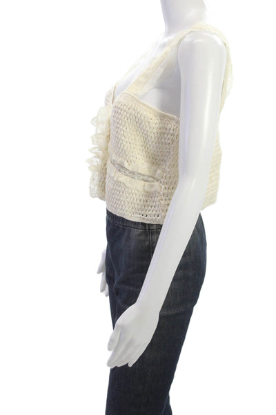 Zara Women Cropped V Neck Sleeveless Tank Top Ivory Polyamide Size M