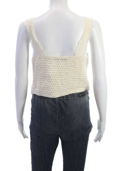 Zara Women Cropped V Neck Sleeveless Tank Top Ivory Polyamide Size M