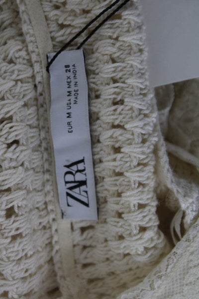 Zara Women Cropped V Neck Sleeveless Tank Top Ivory Polyamide Size M