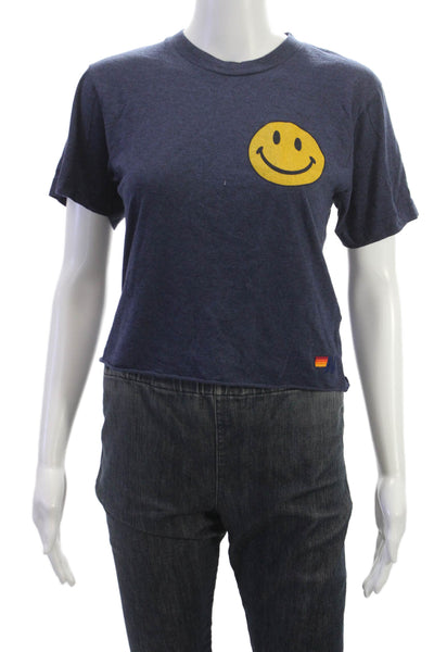 Aviator Nation Womens Cropped Cotton T-Shirt Blue Short Sleeve Size S