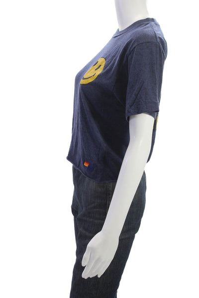 Aviator Nation Womens Cropped Cotton T-Shirt Blue Short Sleeve Size S