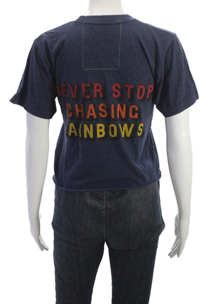Aviator Nation Womens Cropped Cotton T-Shirt Blue Short Sleeve Size S