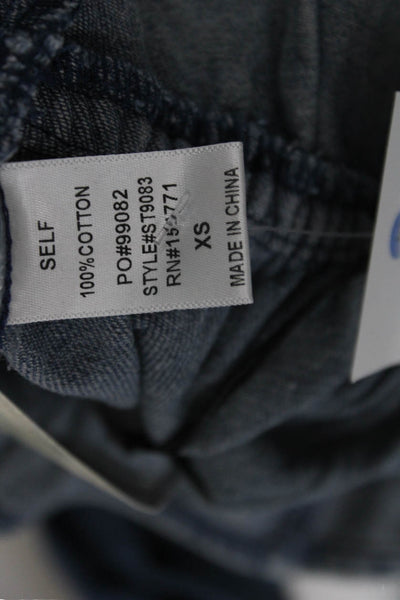 Le Lis Women Cropped Cotton Blouse Square Neck Tie Short Sleeve Blue Size XS
