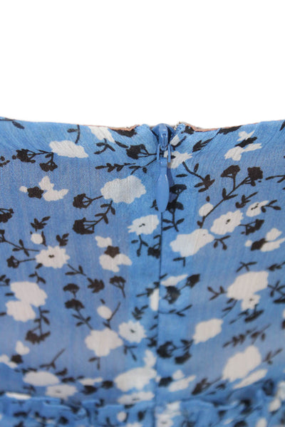 Majorelle Womens Mini Floral Square Neck Long Sleeve Zip Dress Blue Size XS