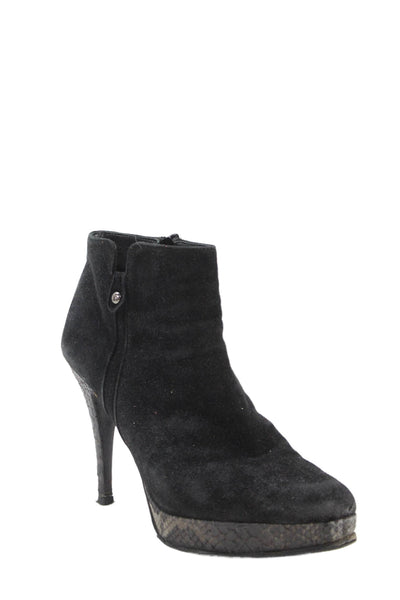 Stuart Weitzman Womens Suede Side Zip Ankle Booties Black Size 9