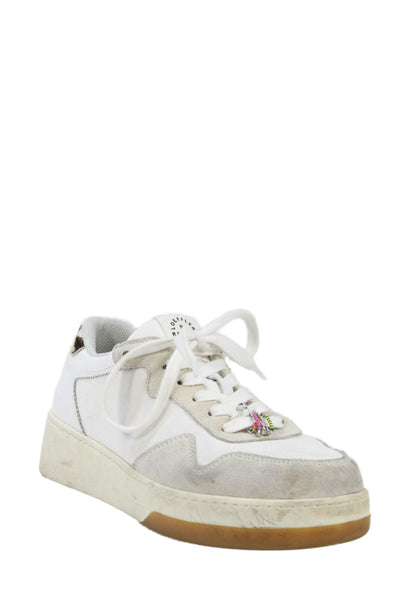Loeffler Randall Womens Suede Trim Low Top Sneakers White Size 8.5
