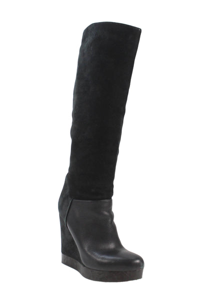 Vince Womens Leather Platform Knee High Boots Black Size 9M