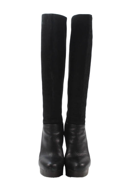 Vince Womens Leather Platform Knee High Boots Black Size 9M