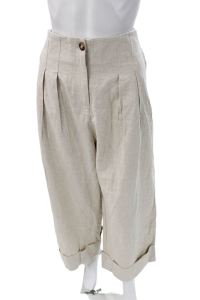 Aligne Womens Cropped Linen Blend Button Pants Beige Size 10