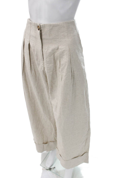Aligne Womens Cropped Linen Blend Button Pants Beige Size 10