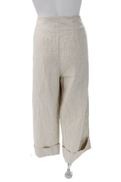Aligne Womens Cropped Linen Blend Button Pants Beige Size 10