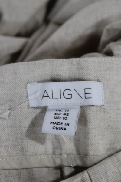 Aligne Womens Cropped Linen Blend Button Pants Beige Size 10