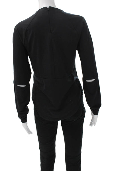 GYMSHARK Womens Basic Casual Black Long Sleeve Crew Neck Zip Top Size S