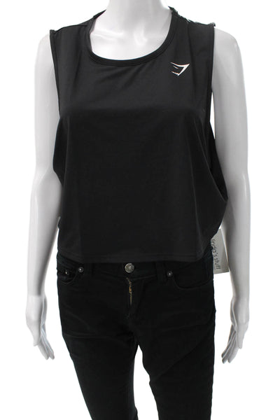 GYMSHARK Womens Cropped Tank Black Sleeveless Round Neck Sports Size XL