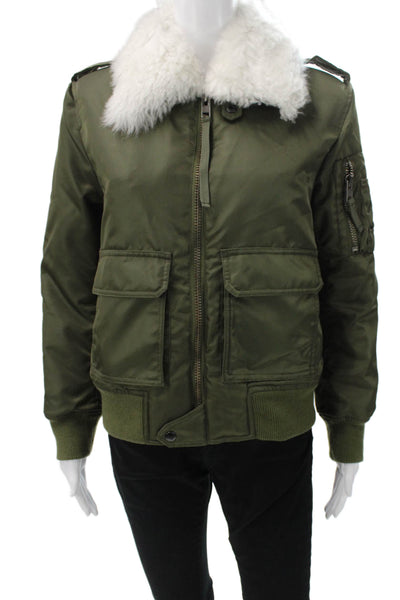 SAM. Womens Bomber Jacket Green Nylon Zip Long Sleeve Solid Fall Size S
