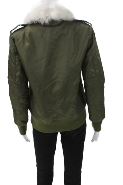 SAM. Womens Bomber Jacket Green Nylon Zip Long Sleeve Solid Fall Size S