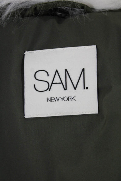 SAM. Womens Bomber Jacket Green Nylon Zip Long Sleeve Solid Fall Size S