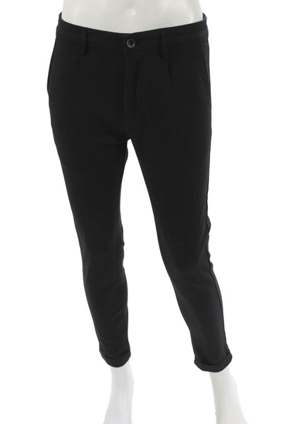 Zara Mens Black Cotton Chino Pants Button Closure Size 31