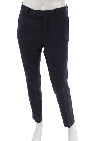 Ted Baker London Mens Dress Pants Blue Wool Check Button Size 32