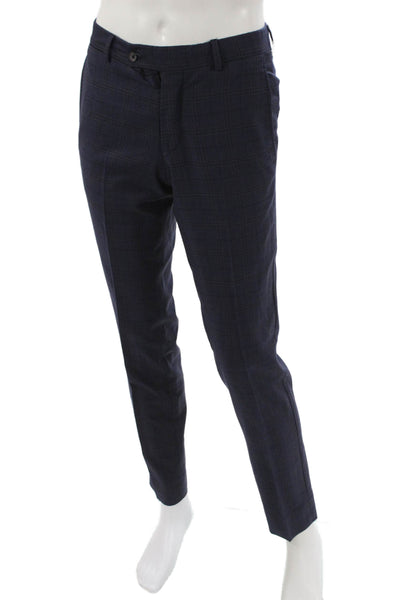 Ted Baker London Mens Dress Pants Blue Wool Check Button Size 32