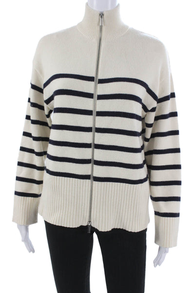 Zara Womens Full Zip Striped Ivory High Neck Long Sleeve Sweater Size XS