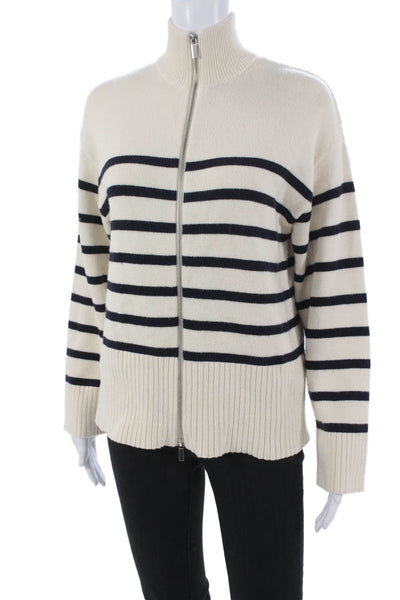 Zara Womens Full Zip Striped Ivory High Neck Long Sleeve Sweater Size XS