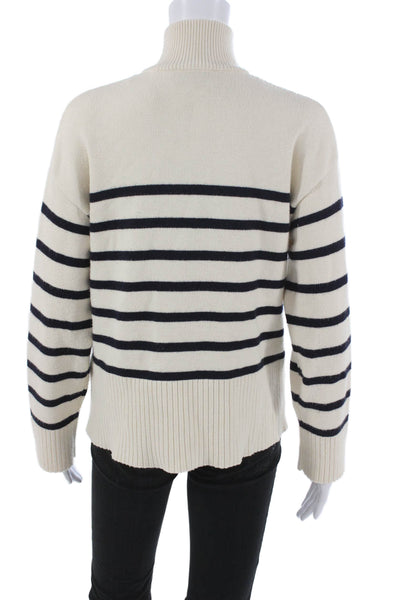 Zara Womens Full Zip Striped Ivory High Neck Long Sleeve Sweater Size XS