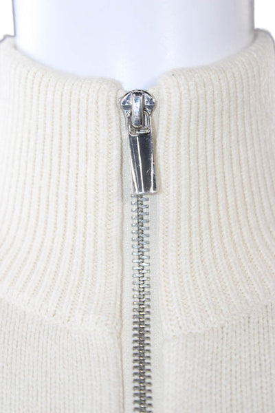 Zara Womens Full Zip Striped Ivory High Neck Long Sleeve Sweater Size XS