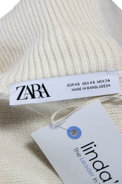 Zara Womens Full Zip Striped Ivory High Neck Long Sleeve Sweater Size XS