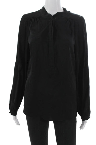 Milly Women Silk Tunic Blouse Black Collared Long Sleeve Button Size 8