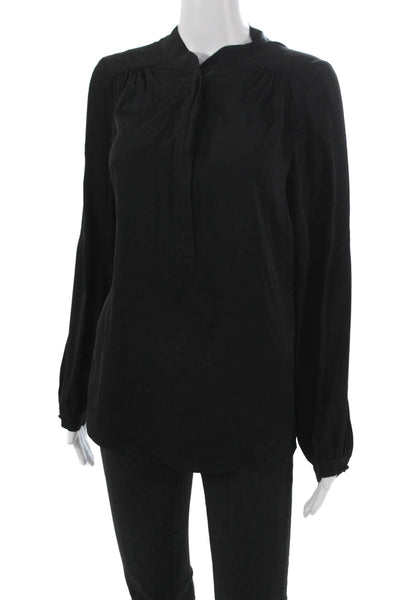 Milly Women Silk Tunic Blouse Black Collared Long Sleeve Button Size 8
