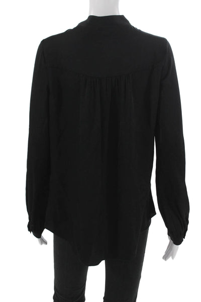 Milly Women Silk Tunic Blouse Black Collared Long Sleeve Button Size 8