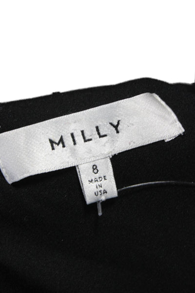 Milly Women Silk Tunic Blouse Black Collared Long Sleeve Button Size 8