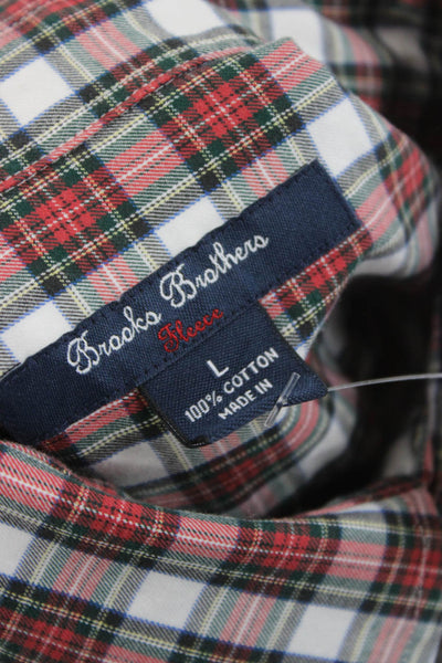 Brooks Brothers Red Fleece Boys Cotton Plaid Button Up Shirt White Size L