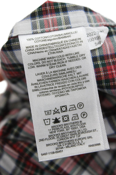 Brooks Brothers Red Fleece Boys Cotton Plaid Button Up Shirt White Size L
