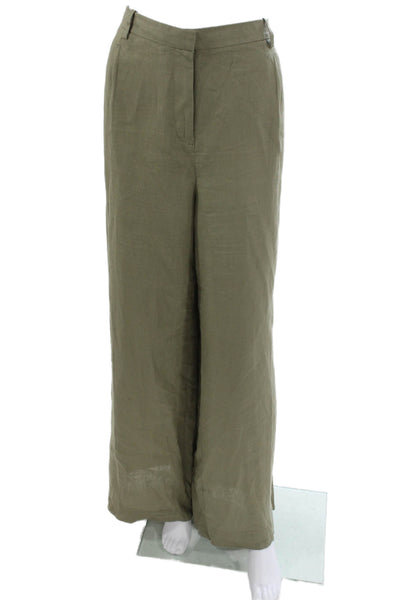 J Crew Women Dress Pants Green Linen Button Size 18