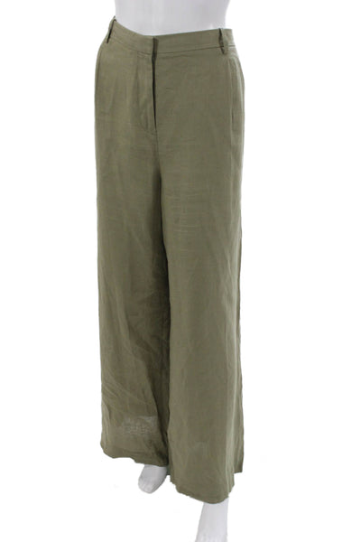 J Crew Women Dress Pants Green Linen Button Size 18