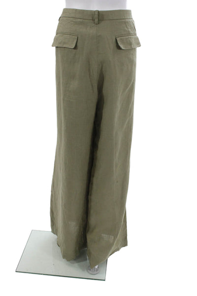 J Crew Women Dress Pants Green Linen Button Size 18