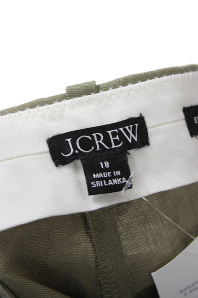 J Crew Women Dress Pants Green Linen Button Size 18