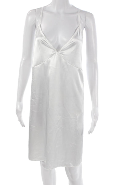 Ekouaer Women Chemise V-Neck Sleeveless White Polyester Spandex Size 2XL
