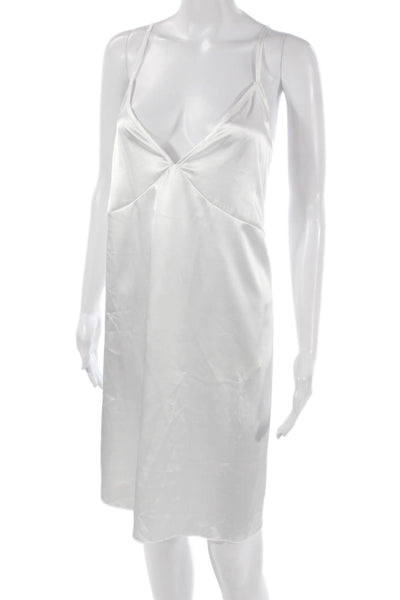 Ekouaer Women Chemise V-Neck Sleeveless White Polyester Spandex Size 2XL