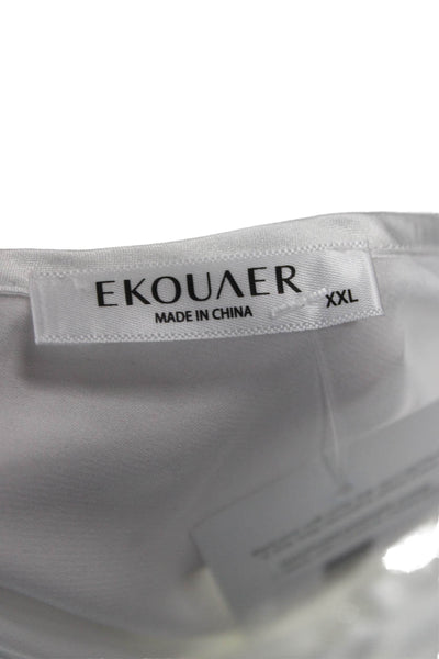 Ekouaer Women Chemise V-Neck Sleeveless White Polyester Spandex Size 2XL