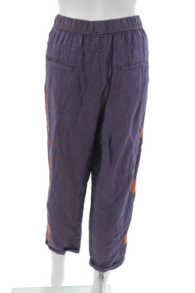 Anthropologie Women Cropped Striped Linen Pants Purple Pull On Size M