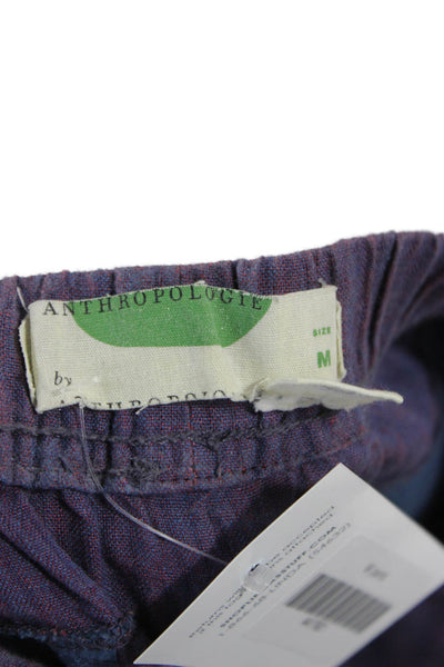 Anthropologie Women Cropped Striped Linen Pants Purple Pull On Size M