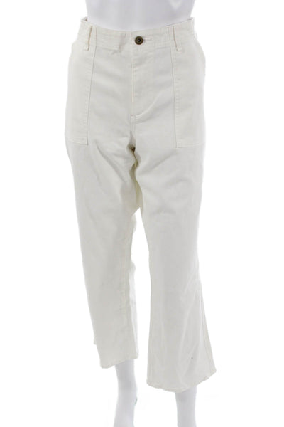 Anthracite Women White Cropped Pants Button 98% Cotton Inseam 27 Size 32