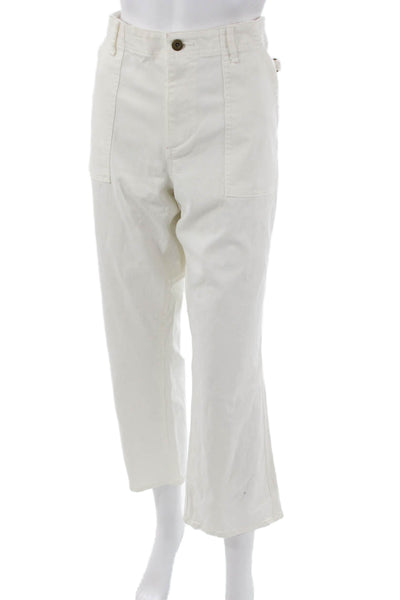 Anthracite Women White Cropped Pants Button 98% Cotton Inseam 27 Size 32