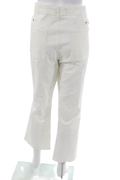 Anthracite Women White Cropped Pants Button 98% Cotton Inseam 27 Size 32