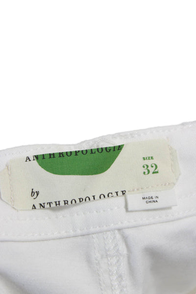 Anthracite Women White Cropped Pants Button 98% Cotton Inseam 27 Size 32