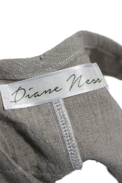 Diane Ness Women Tunic Linen Polka Dot Sleeveless Round Neck Beige Size L